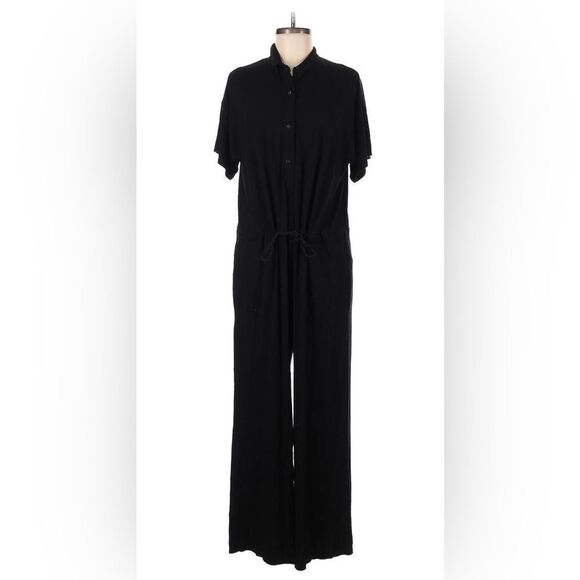 Eileen Fisher | Organic Cotton Black Short Sleeve Jumpsuit - Picture 4 of 8